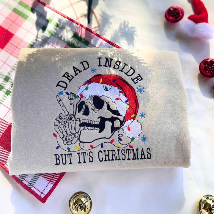 Sweatshirt Dead Inside Skeleton Christmas Embroidered