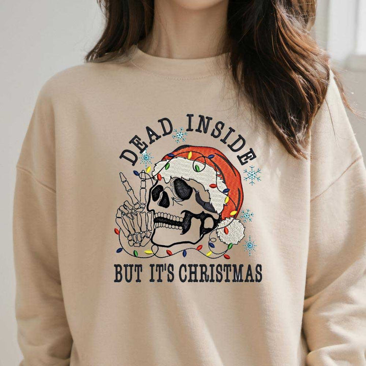 Sweatshirt Dead Inside Skeleton Christmas Embroidered