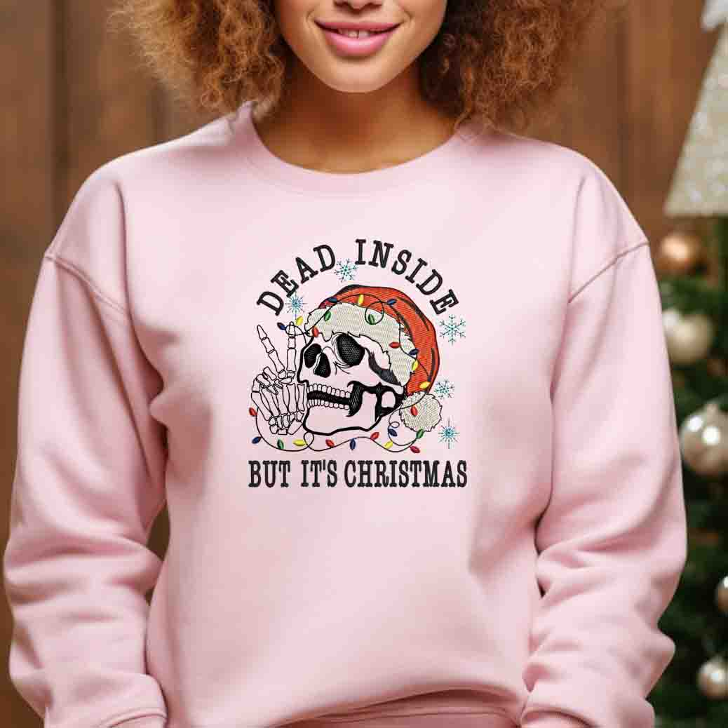 Sweatshirt Dead Inside Skeleton Christmas Embroidered