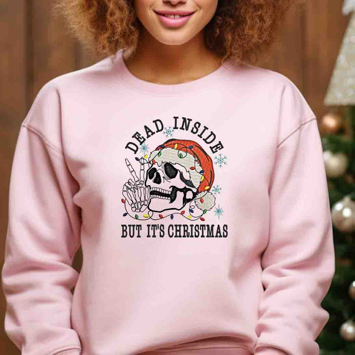 Sweatshirt Dead Inside Skeleton Christmas Embroidered