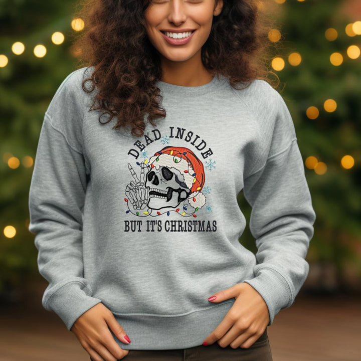 Sweatshirt Dead Inside Skeleton Christmas Embroidered