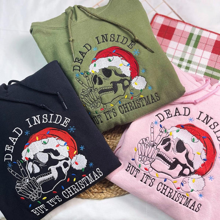 Sweatshirt Dead Inside Skeleton Christmas Embroidered