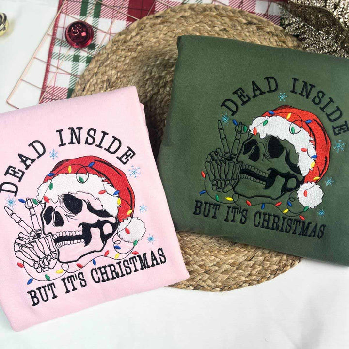 Sweatshirt Dead Inside Skeleton Christmas Embroidered