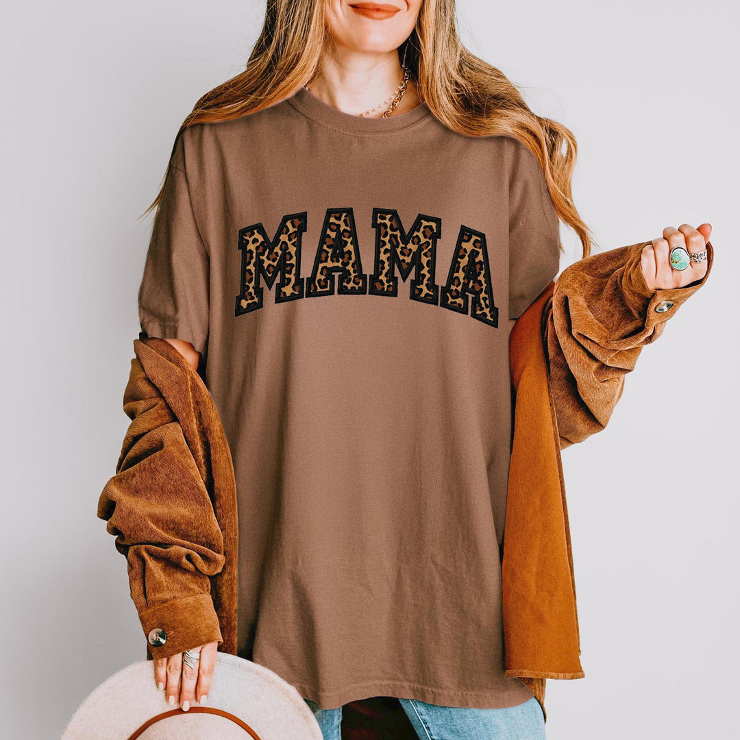 Personalized leopard print Mom Embroidery T-shirt, sleeves can be customized name