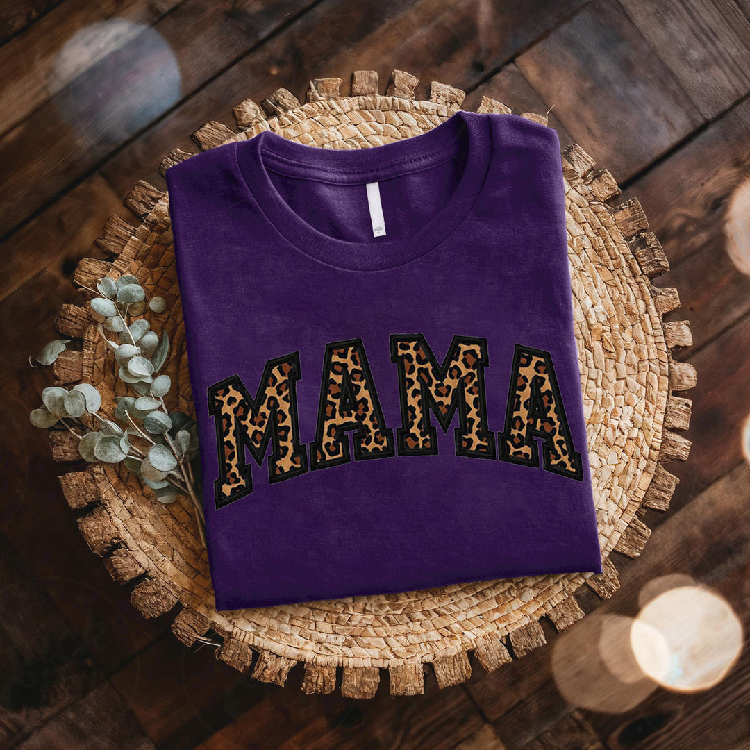 Personalized leopard print Mom Embroidery T-shirt, sleeves can be customized name