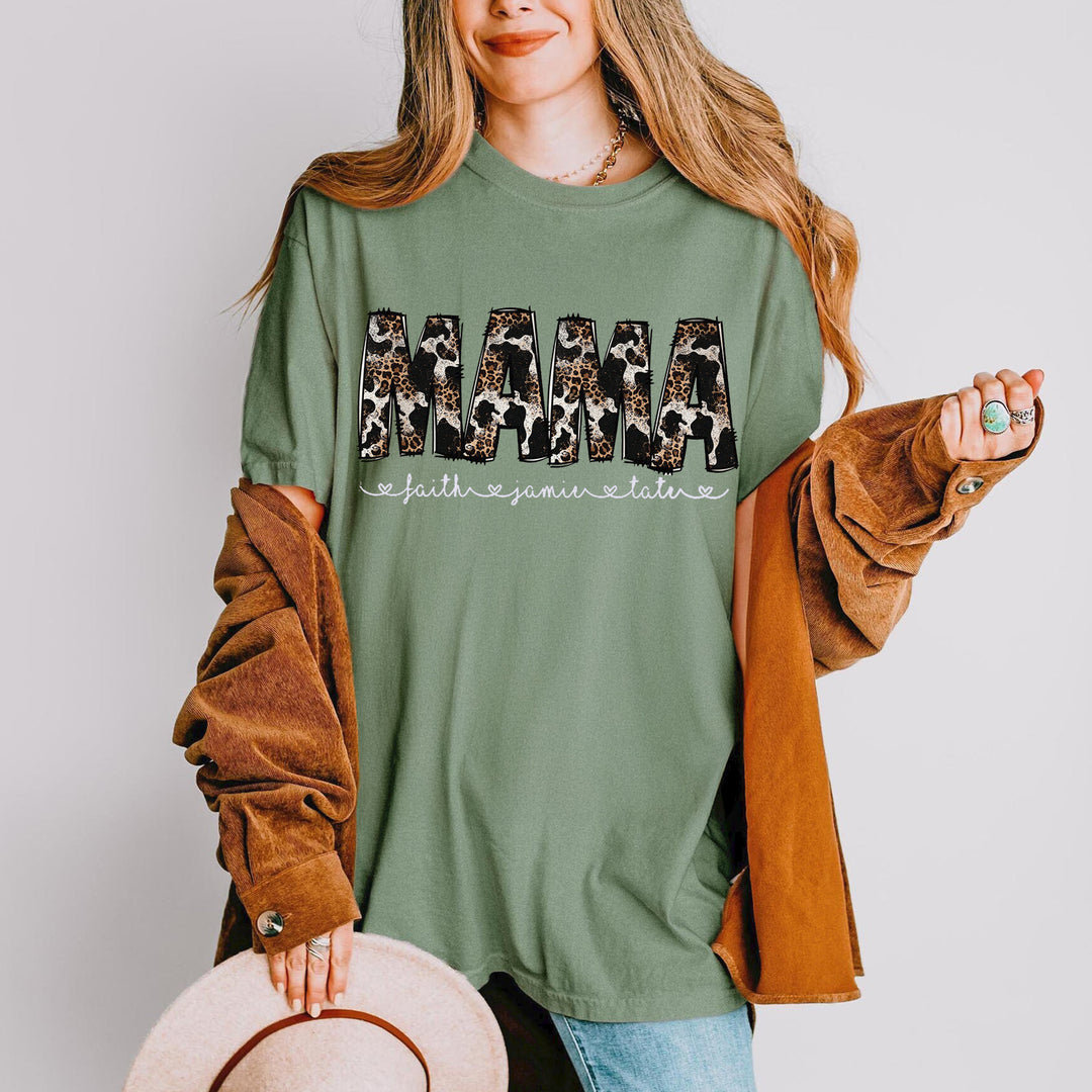 Custom Cowhide Leopard Print Mama T-shirt