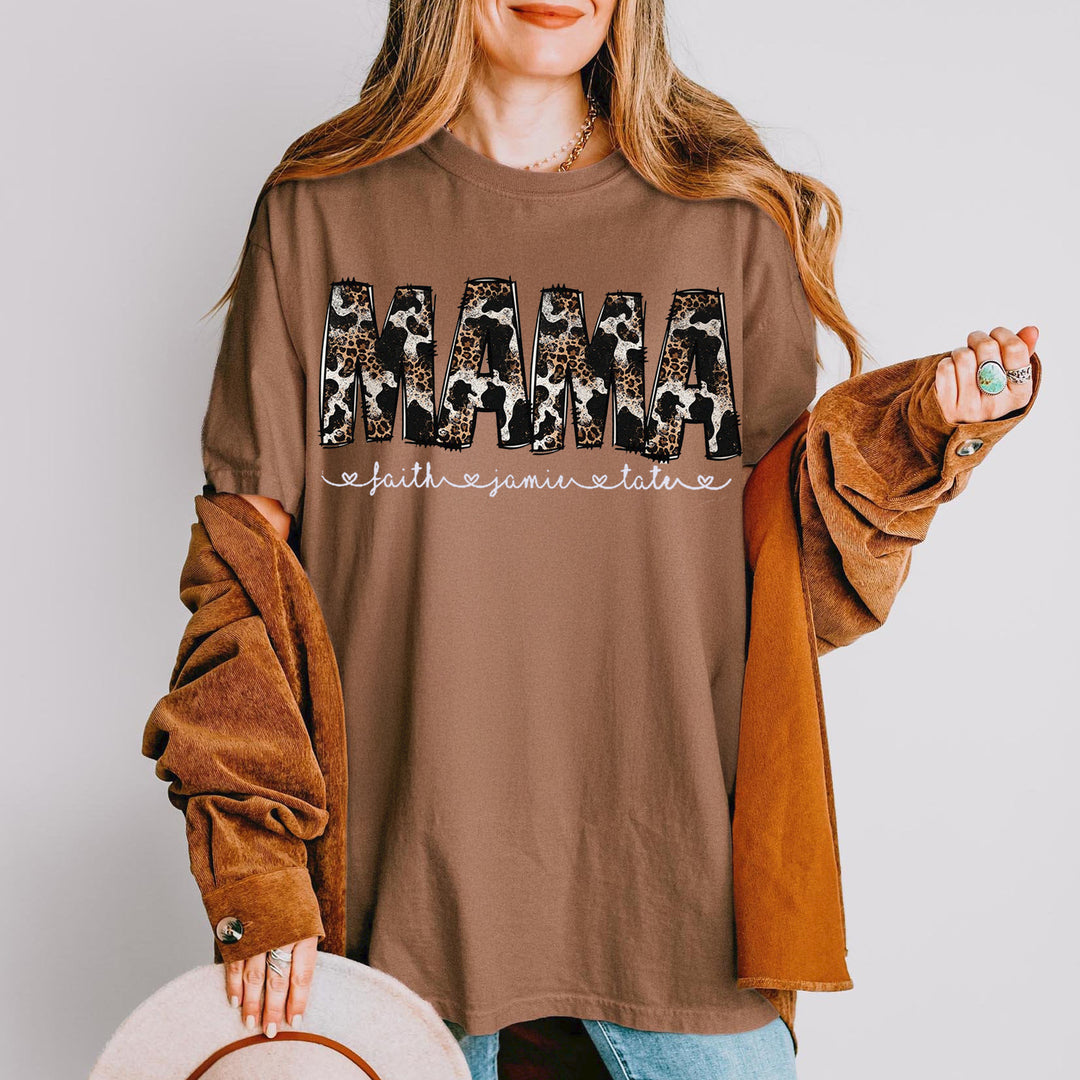 Custom Cowhide Leopard Print Mama T-shirt