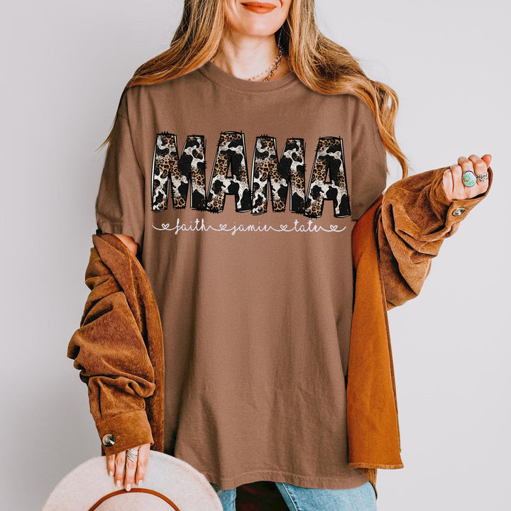 Custom Cowhide Leopard Print Mama T-shirt