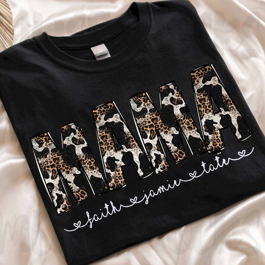 Custom Cowhide Leopard Print Mama T-shirt