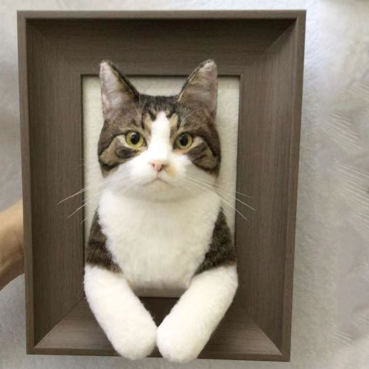 Handmade Cat Wool Felt Frame - Personalized Pet 3D Portrait