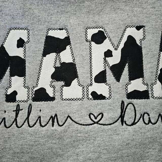 Cow Print Applique Embroidery Crewneck Sweater,Hoodie