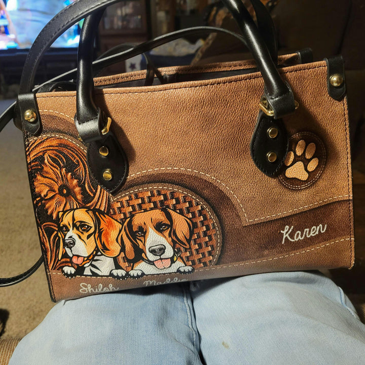 Dog Colorful Personalized Leather Handbag