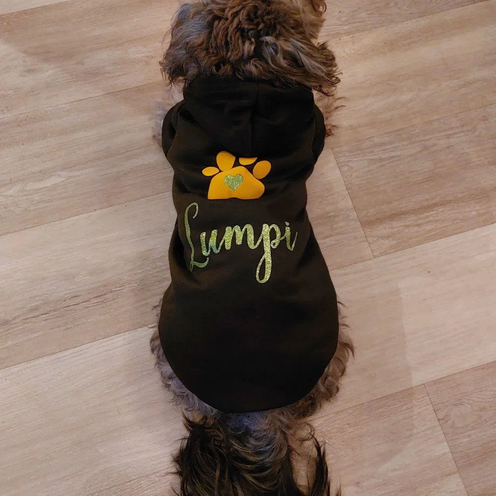 Sweat à capuche personnalisé à imprimé patte scintillante, doux et chaud, pour chien et chat