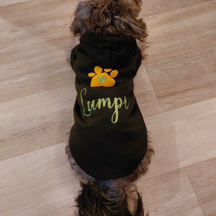 Sweat à capuche personnalisé à imprimé patte scintillante, doux et chaud, pour chien et chat