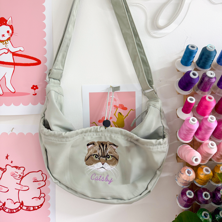 Embroidered Pet Portrait Cross Body Bag