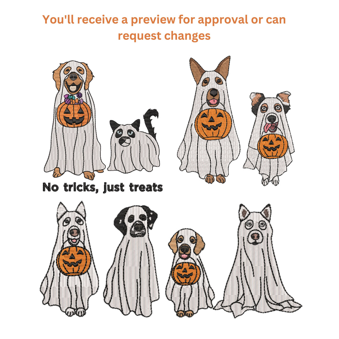 Custom Dog Embroidered Sweatshirt Halloween Ghost Hoodie
