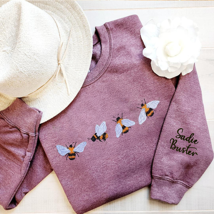 Custom Bees Embroidered Sweatshirt Gift, Embroidered Bees Sweater