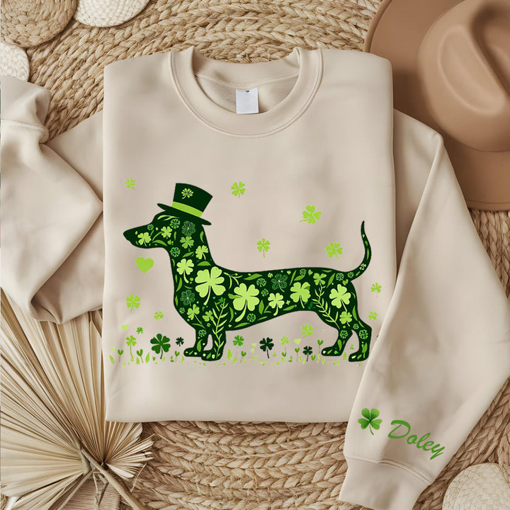Shamrock Dog Irish Dachshund Clover Lucky Wiener Dog Lover  Sweatshirt