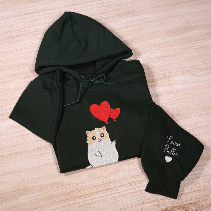 Custom Love Balloon Cat embroidery hoodie