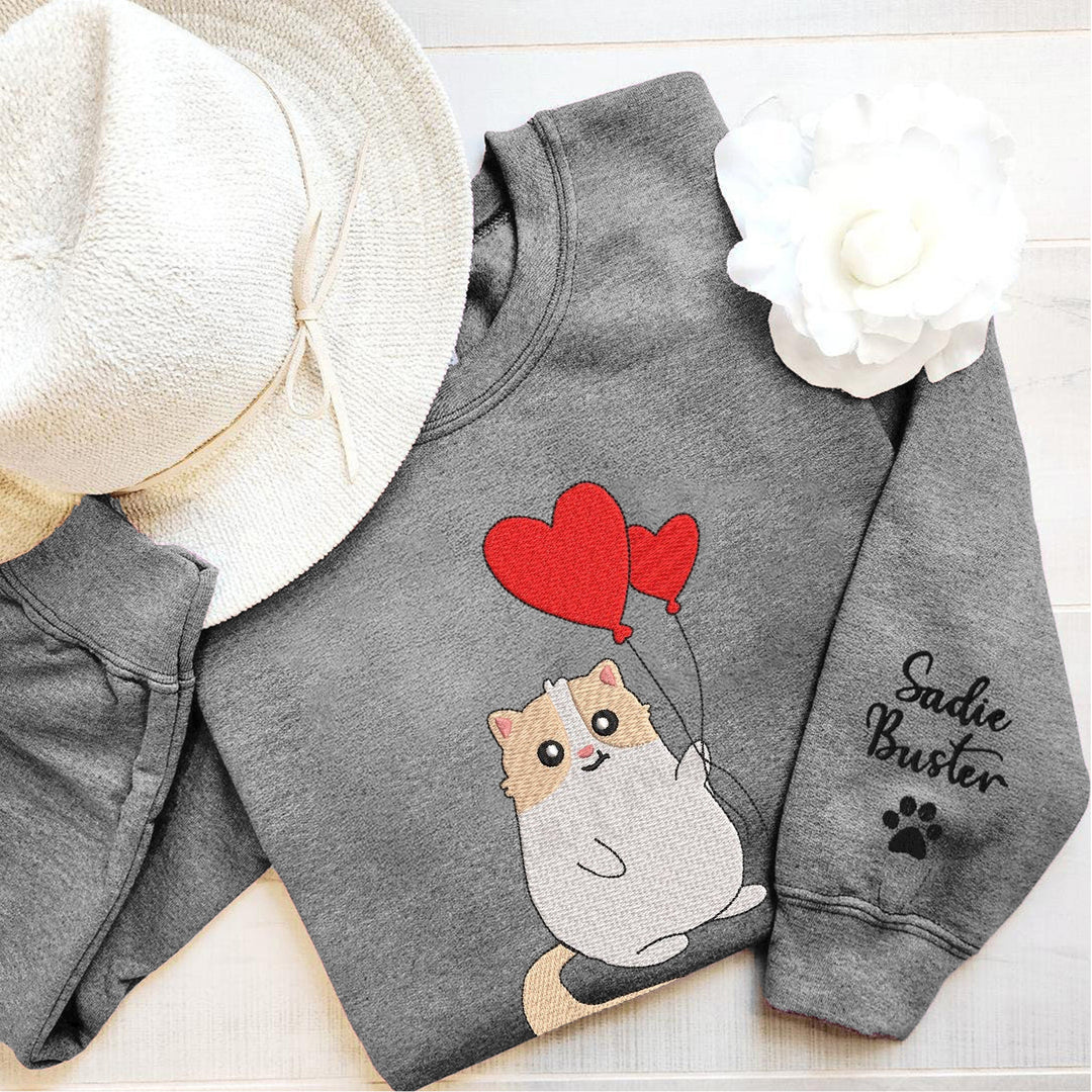 Custom Love Balloon Cat embroidery hoodie