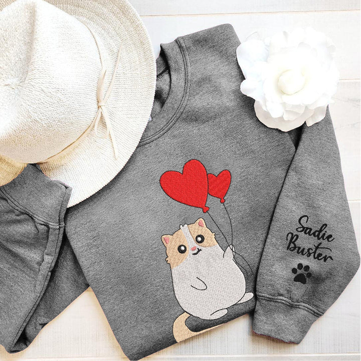 Custom Love Balloon Cat embroidery hoodie