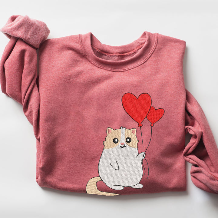 Custom Love Balloon Cat embroidery hoodie