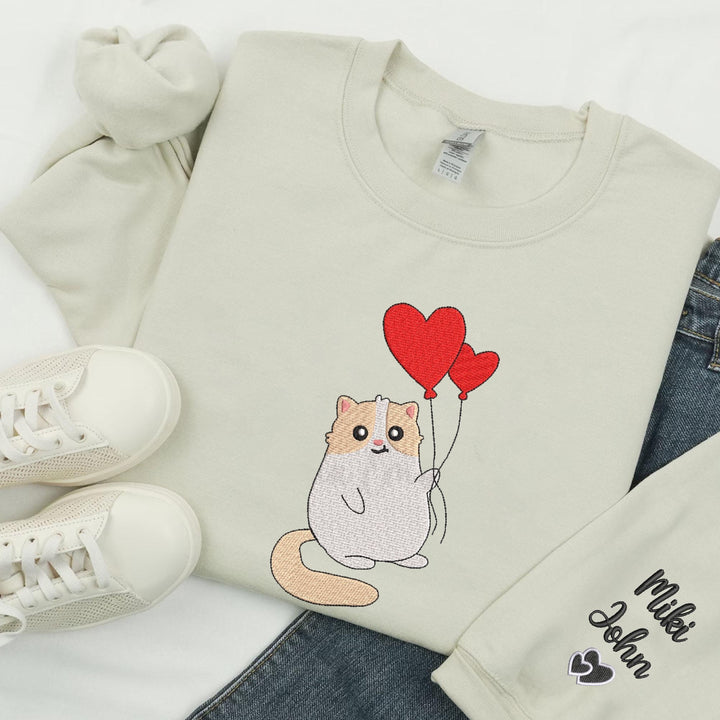Custom Love Balloon Cat embroidery hoodie