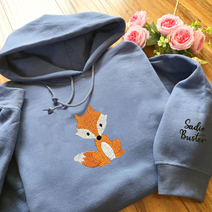 Embroidered Mini Fox Crewneck Unisex Sweatshirt, Heavy Blend Sweatshirt with Cute Fox