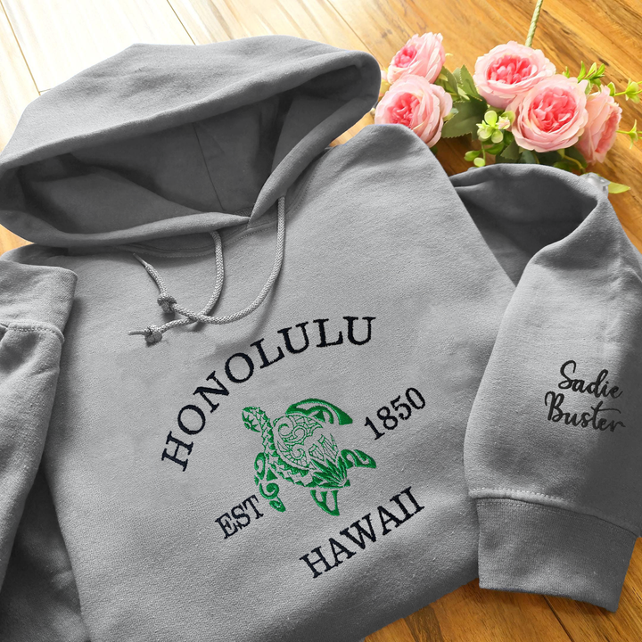 Embroidered Beach Sweatshirt, Honolulu Hawaii Hoodie