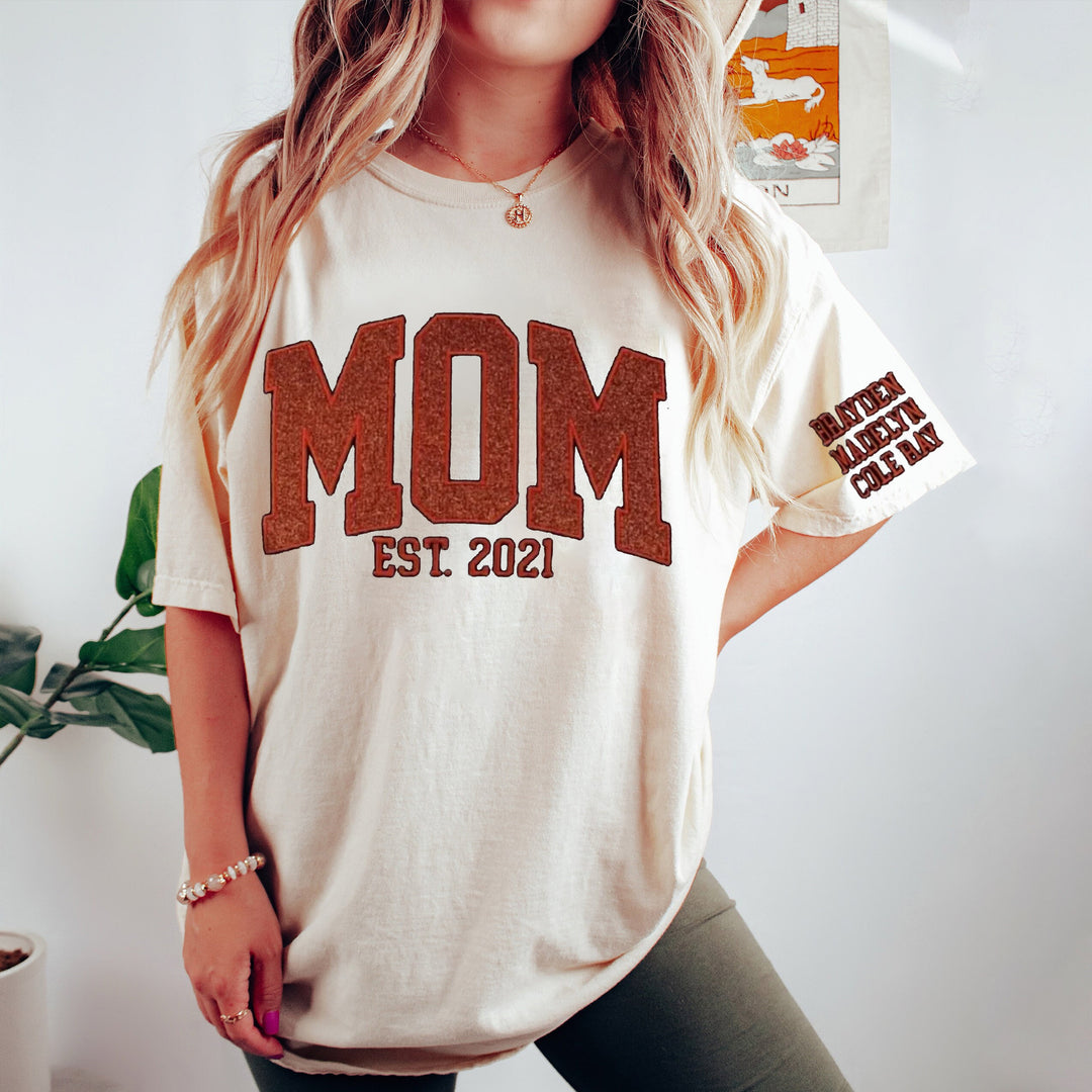 Custom Embroidered Glitter Vinyl Mama T-Shirt