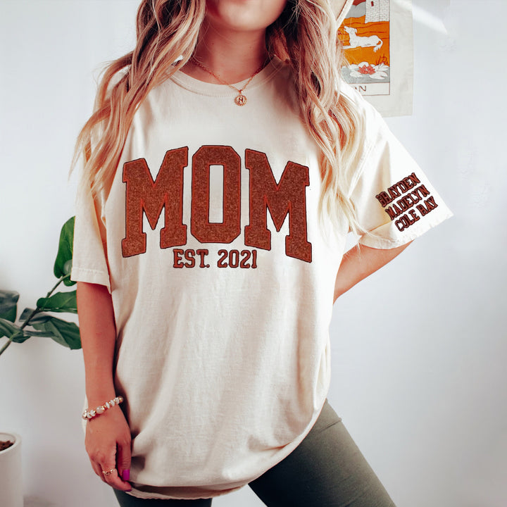 Custom Embroidered Glitter Vinyl Mama T-Shirt