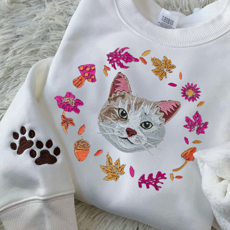 Autumn Design Embroidered Pet Portrait Organic Sweatshirt