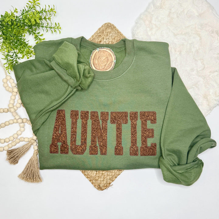 Embossed Faux Leather Applique Sweatshirt