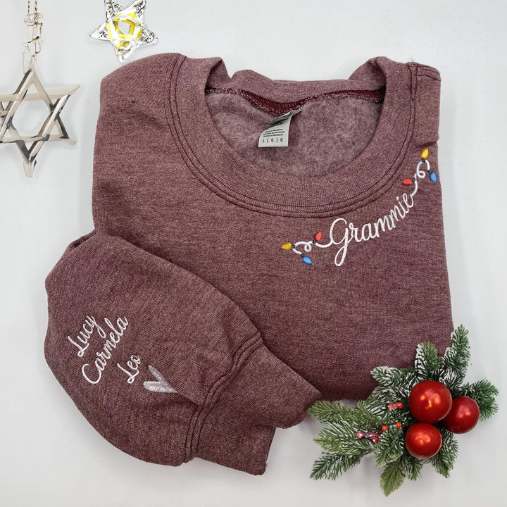 Personalized  Mama Christmas Light Embroidered  Sweatshirt