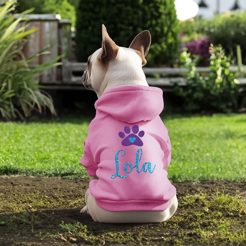 Sweat à capuche personnalisé à imprimé patte scintillante, doux et chaud, pour chien et chat