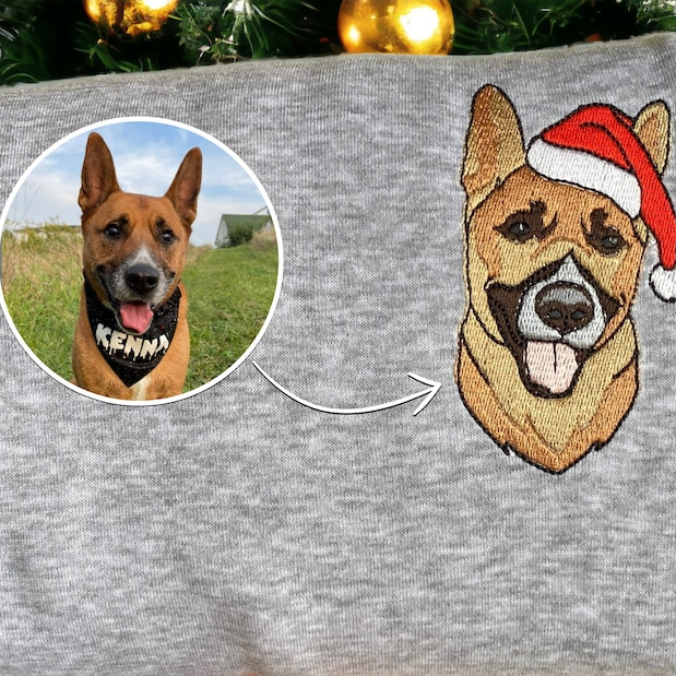 Custom Embroidered Pet Portrait Christmas Jumper Sweatshirt Hoodie T-shirt Christmas Gift