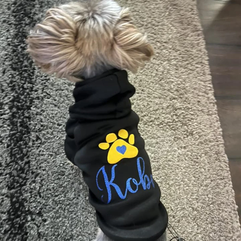 Sweat à capuche personnalisé à imprimé patte scintillante, doux et chaud, pour chien et chat