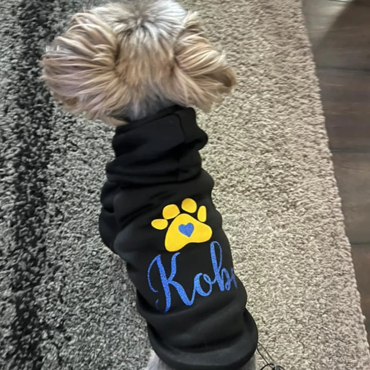 Sweat à capuche personnalisé à imprimé patte scintillante, doux et chaud, pour chien et chat