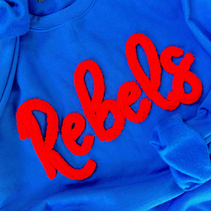 Custom  Chenille Embroidered Sweatshirt, Oversized Team Sweatshirt, Rebs Pullover, School Mascot