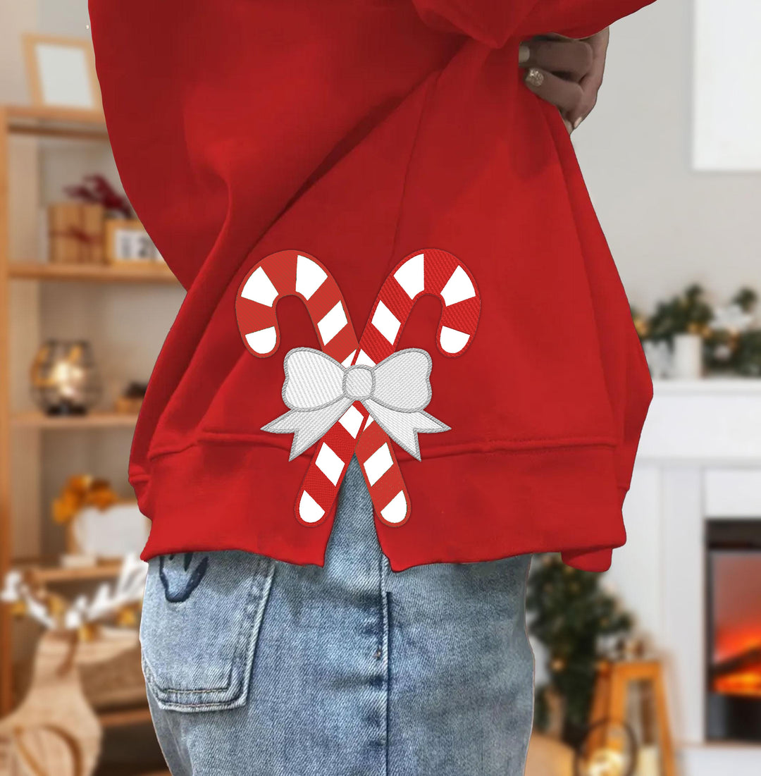 Custom Embroidered Christmas Candy Stick Personalised Hoodie