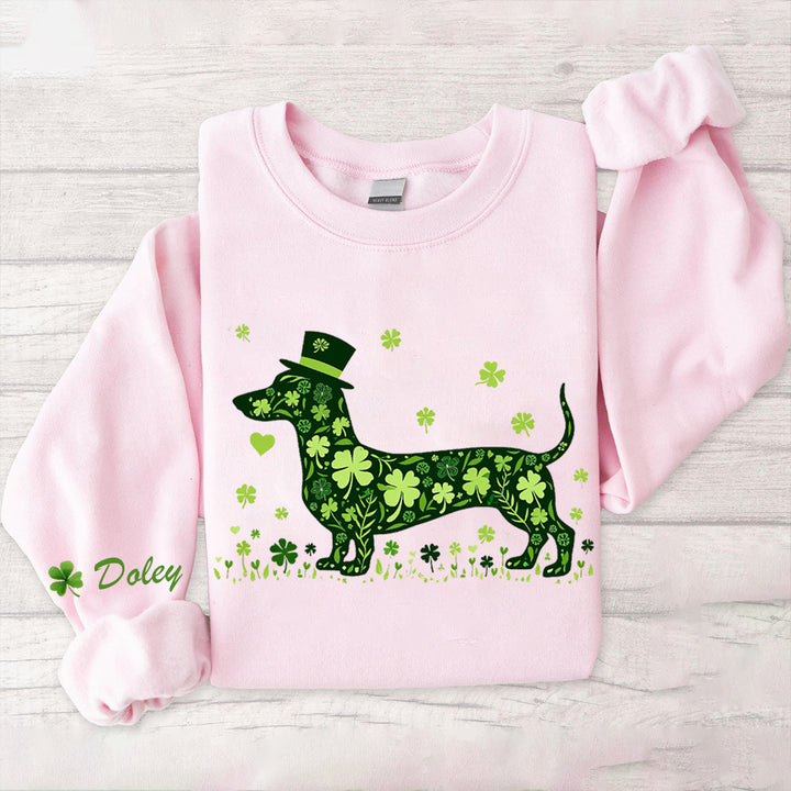 Shamrock Dog Irish Dachshund Clover Lucky Wiener Dog Lover  Sweatshirt