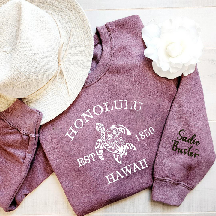 Embroidered Beach Sweatshirt, Honolulu Hawaii Hoodie