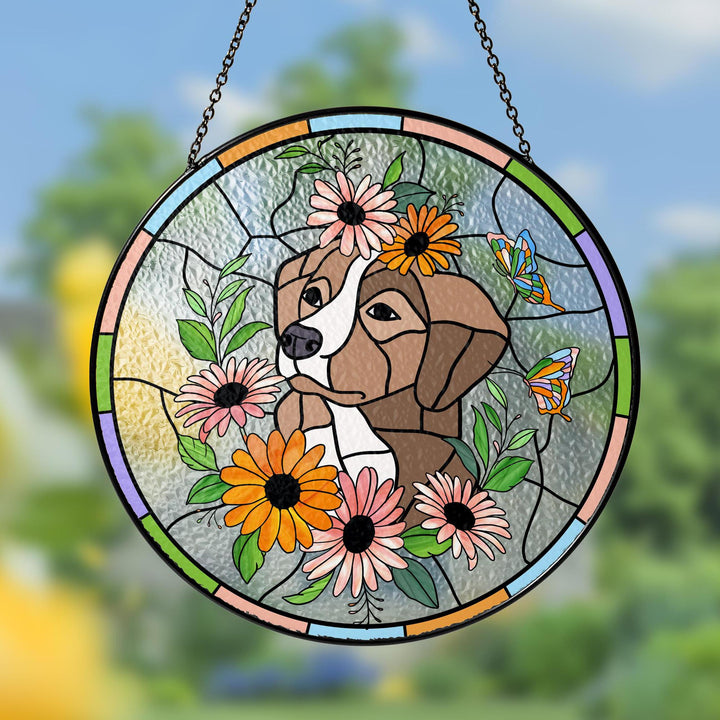 Custom Pet Portrait Glass Suncatcher, Dog Cat Glass Art, Pet Window Hangings