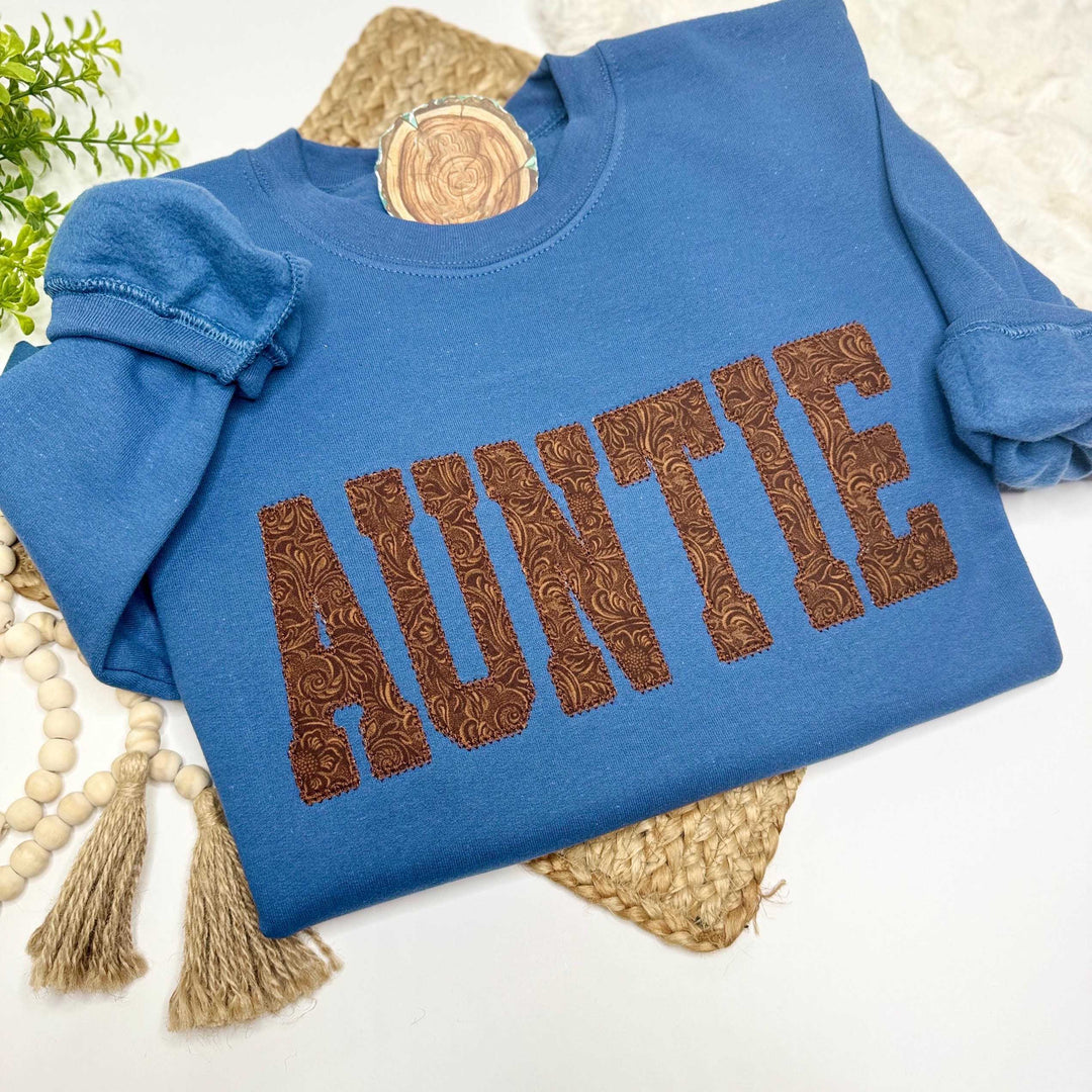 Embossed Faux Leather Applique Sweatshirt