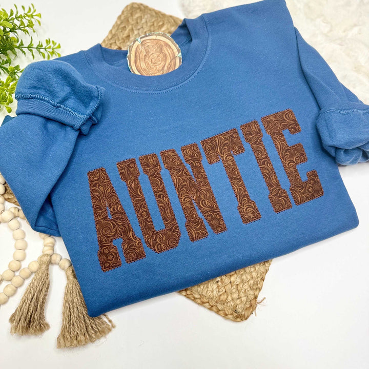 Embossed Faux Leather Applique Sweatshirt