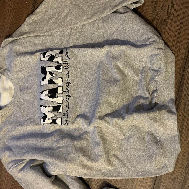 Cow Print Applique Embroidery Crewneck Sweater,Hoodie