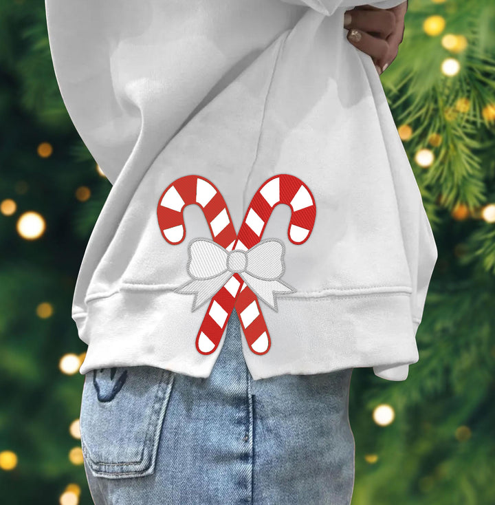 Custom Embroidered Christmas Candy Stick Personalised Hoodie