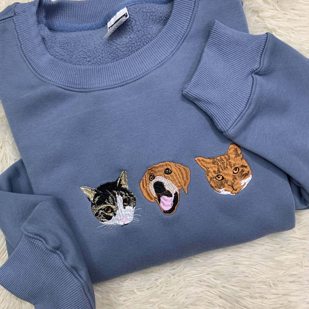 Custom Multi-Pet Embroidered Sweatshirt | Personalized Cat & Dog Sweatshirt | Custom Pet Portraits | Pet Lovers | Multi-Pet Name Shirt