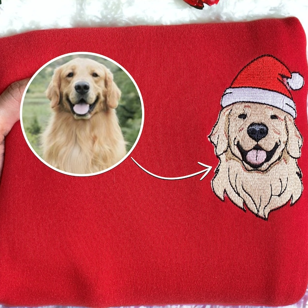 Custom Embroidered Pet Portrait Christmas Jumper Sweatshirt Hoodie T-shirt Christmas Gift
