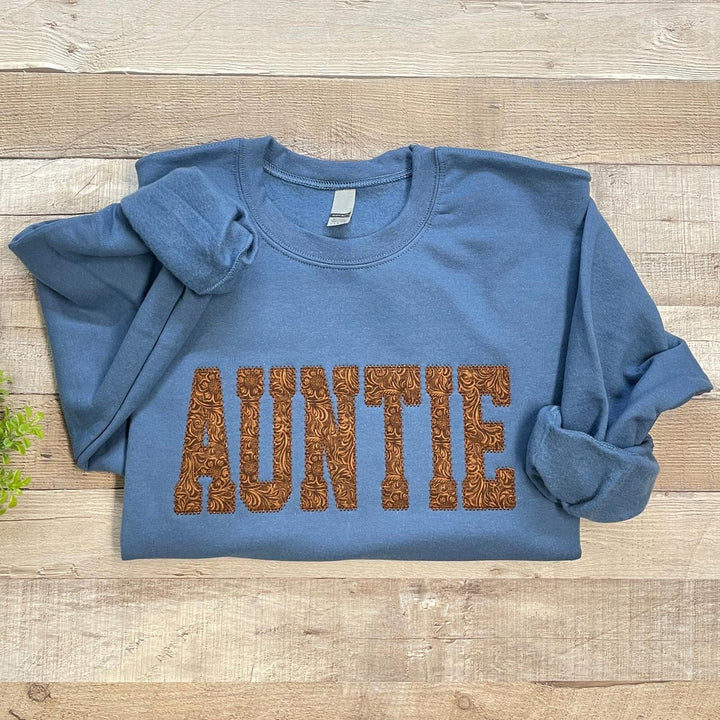 Embossed Faux Leather Applique Sweatshirt